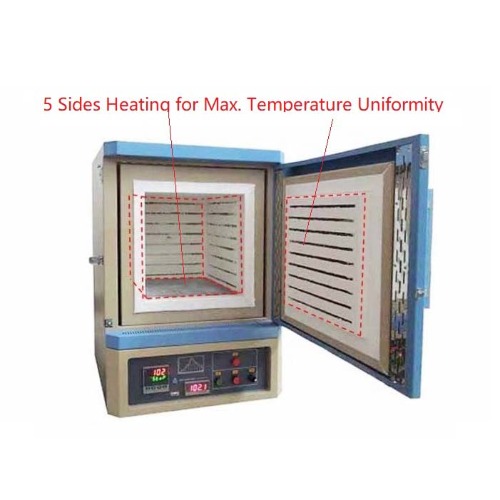 5-Side Heating Muffle Furnace (16x16x16&quot;, 64L, 1200°C max.) with Dual Temp. Controllers - KSL-1200X-L5-UL