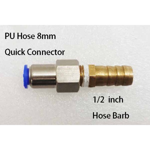8 mm Quick Connector PU Hose Pipe to 1/2 inch Hose Barb Connector for delivering water