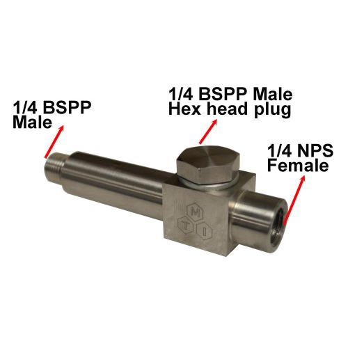 SS Extended Branches Fitting Connector with 1/4 BSPP Hex head plug- EQ-TPE-FC