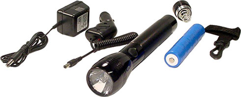 Aluminum Pro. Halogen Rechargeable Flashlight , 6V 1.2Ah with car / wall charger, Holster and extra Bulb - EQ-L8913+6V1200