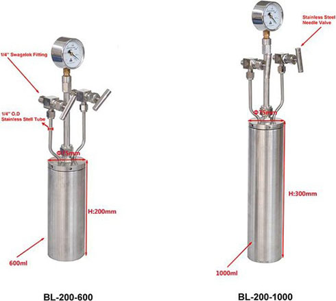 Bubbler / Evaporator for liquid sources &amp; chemical precursors delivery in CVD processes (600 or 1000ml optional) - BL-200BL-200-6BL-200-10