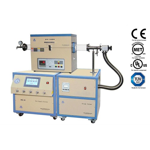 Single-zone Tube Furnace with High Vacuum (1E-5 torr) &amp; 3 Channel Precision Gas Flow Station for CVD - OTF-1200X-HVC3-UL series