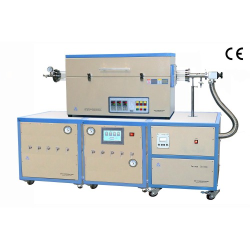 Three Zones Tube Furnace (4&quot;) with Vacuum Pump (1.0E-5 torr) + 9 Channel Digital Gas Flow-meters for CVD - OTF-1200X-4-III-9HV