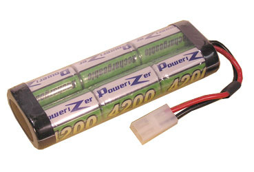 NiMH Battery Pack: Powerizer 7.2V 4200mAh (Flat) with Tamiya Connector for RC-10 Cars and Sumo Robots